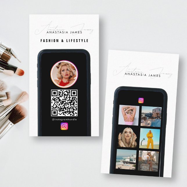 Modern 6-fotokod Mata Grid Social Media QR-kod Visitkort (Modern 6 Photo Feed Grid Social Media QR Code Business Card)