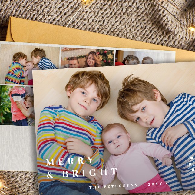 Modern 6 fotokollage vit typografi jul julkort (Skapare uppladdad)