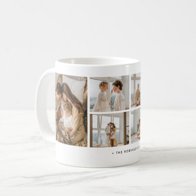 Modern 6-Photo Collage Custom Family Name Kaffemugg (Framsida vänster)