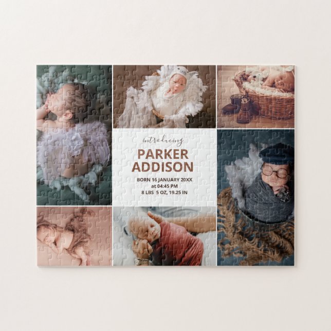 Modern 6 Photo Collage Grid Newborn Baby Birth Ann Pussel (Horisontell)