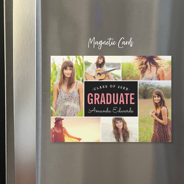 Modern 6 Photo Collage Tillkännagivande för studen Magnetisk Inbjudningskort (Skapare uppladdad)