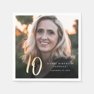 Modern 70:e födelsedag fotosvart & Guld-skript Pappersservett