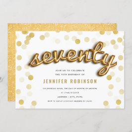 Modern 70:e födelsedagen Guld-ballonger Glitter Inbjudningar