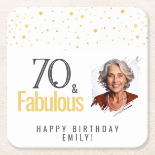 Modern 70- och Fabulous Birthday Photo Underlägg Papper Kvadrat