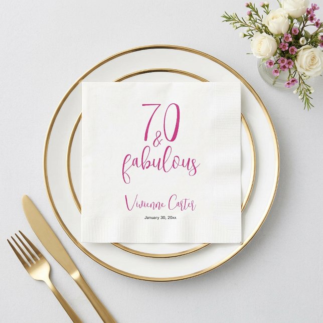 Modern 70 och fantastisk Namn Datum 70-årsdag Pappersservett (Modern 70 and Fabulous Name Date 70th Birthday Party Paper Napkins)