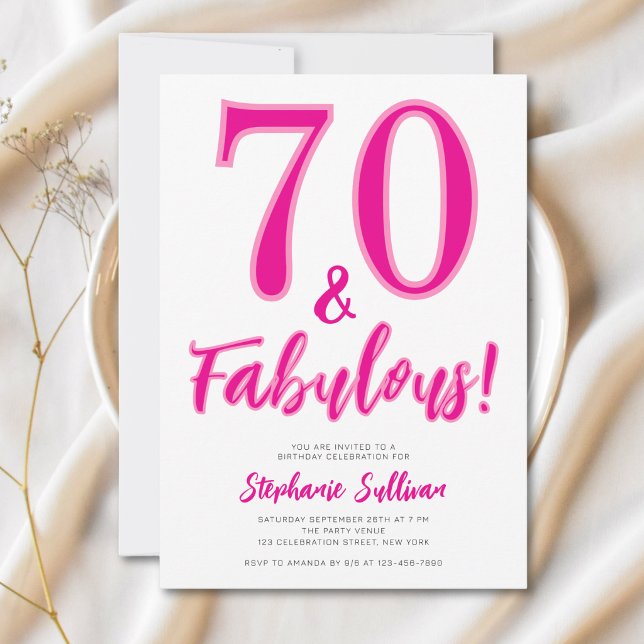 Modern 70 och fantastisk rosa 70-årsfest inbjudningar (Skapare uppladdad)