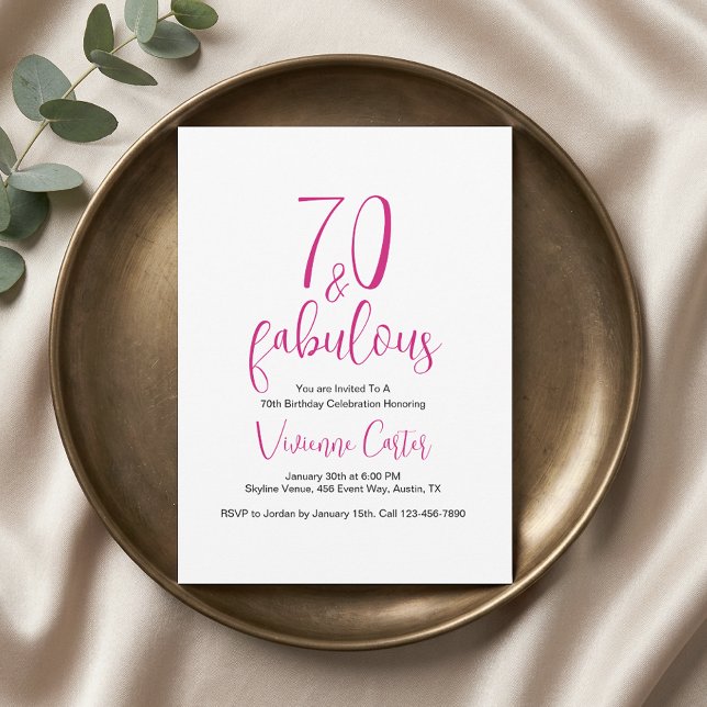 Modern 70 och fantastisk rosa 70-årsfest inbjudningar (Modern 70 and Fabulous Pink 70th Birthday Party Invitation)