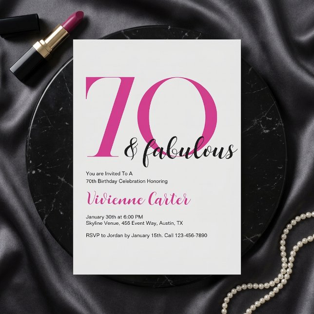 Modern 70 och fantastisk rosa 70-årsfest inbjudningar (Modern 70 and Fabulous Pink 70th Birthday Party Invitation)