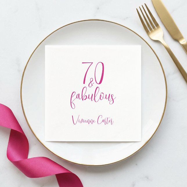 Modern 70 och fantastisk rosa 70-årsfest pappersservett (Modern 70 and Fabulous Name Date 70th Birthday Party Paper Napkins)