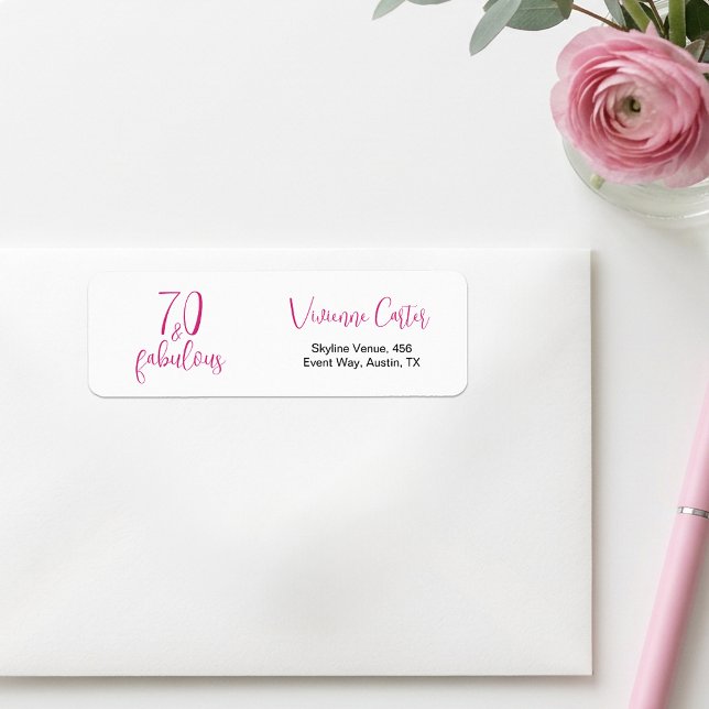 Modern 70 och fantastisk rosa 70-årsfest returadress etikett (Modern 70 and Fabulous Name Date 70th Birthday Return Address Labels)