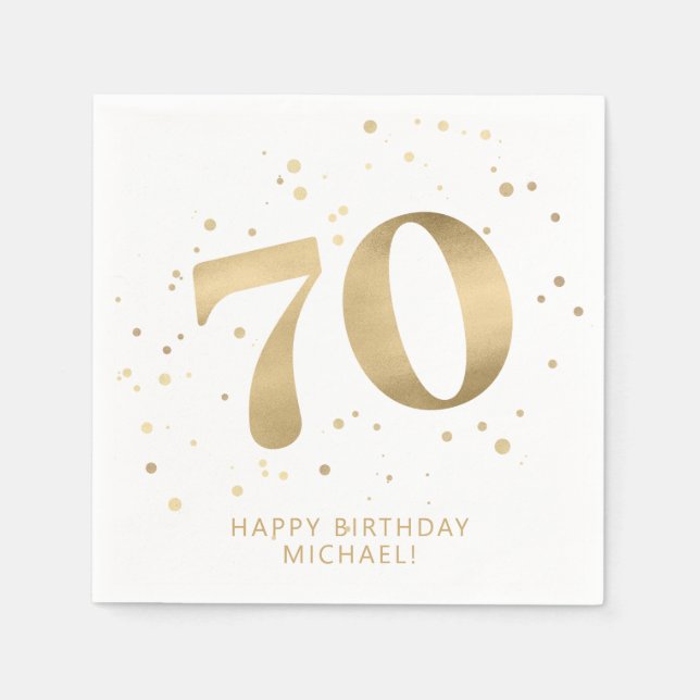 Modern 70th Seventy Birthday | Gold Glitter  Pappersservett (Framsidan)