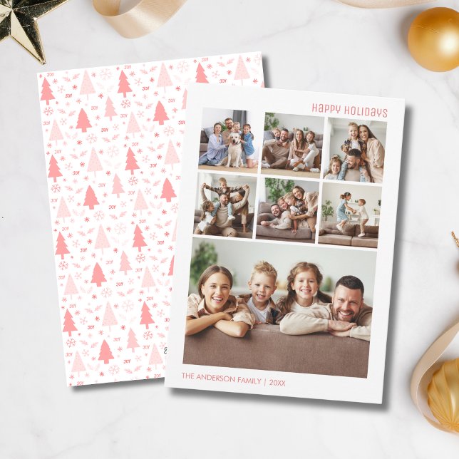 Modern 7-familjens foto - kollage jul julkort (Modern 7 Family Photo Collage Christmas Holiday Card)