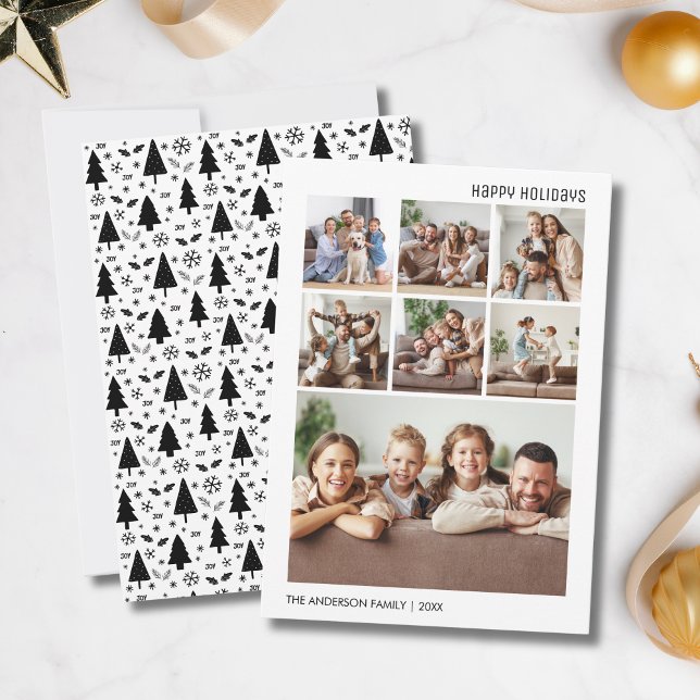 Modern 7-familjens foto - kollage jul julkort (Modern 7 Family Photo Collage Christmas Holiday Card)