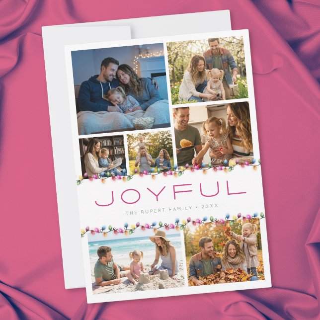 Modern 7 Foto Collage Glädjande Julbelysning Julkort (Modern 7 Photo Collage Joyful Christmas Lights Holiday Card)