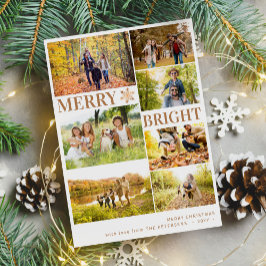 Modern 7-fotokollage guld-snöflingor jul julkort