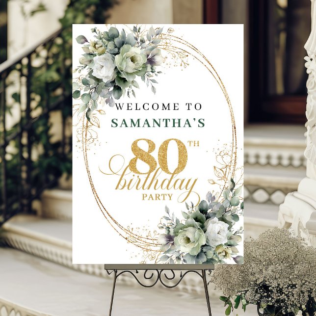 Modern 80-års Boho Botanisk Välkomstskylt Poster (Modern 80th Boho Botanical Welcome Sign)