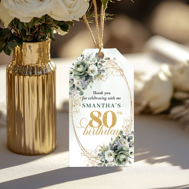 Modern 80-årspresent Eucalyptus presenttag Presentetikett (Modern 80th Birthday Eucalyptus Favor Tag)