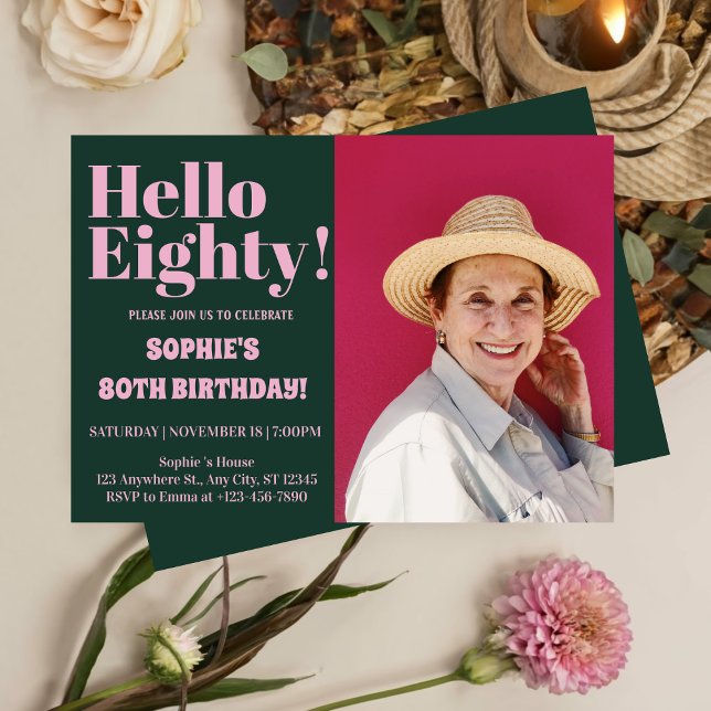 Modern 80:e födelsedag - foto Party Inbjudningar (Skapare uppladdad)