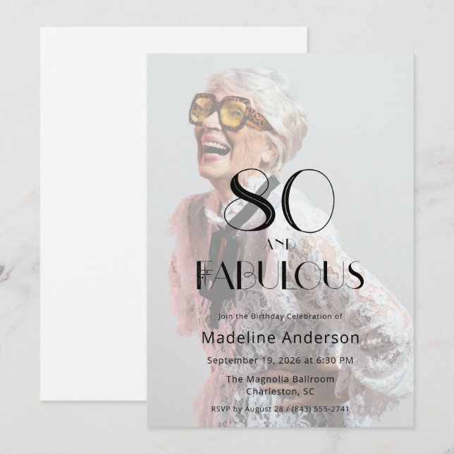 Modern 80 & Fantastisk Foto 80-årsdag Inbjudningar (Fram/baksida)