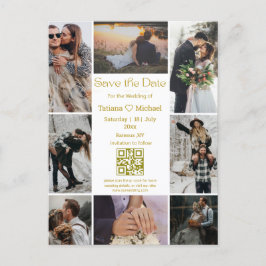 modern 8 bilder collage qr kod spara datum guld meddelande vykort
