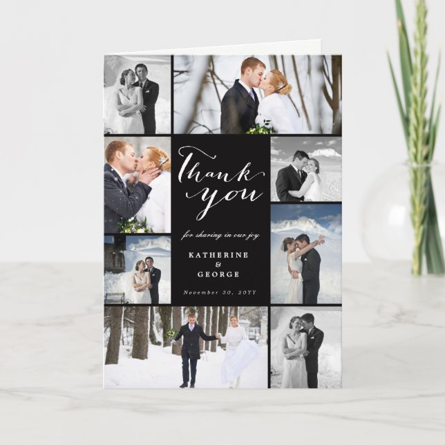 Modern 8-foto Bröllop Collage Design Tack Kort (Framsida)
