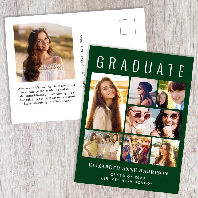 Modern 8 Foto Grön Examen Meddelande Vykort (Skapare uppladdad)
