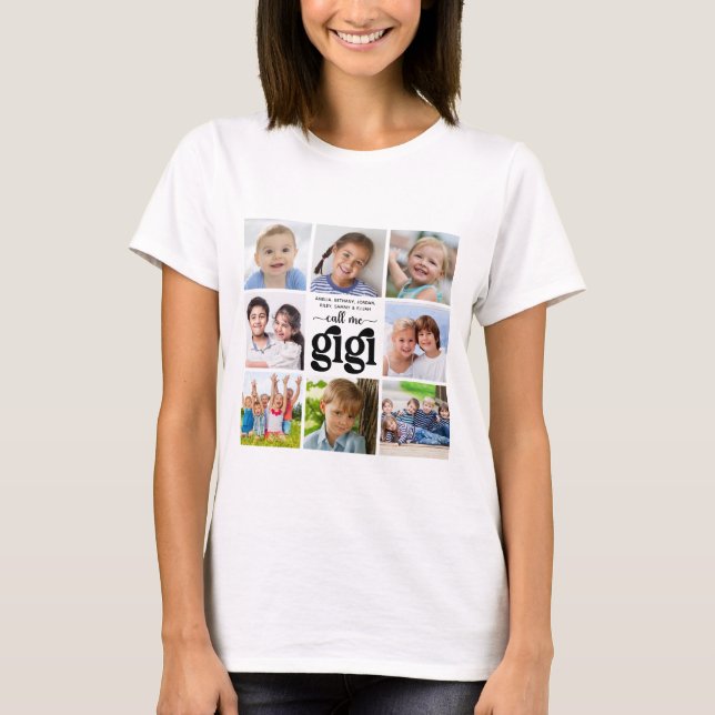 Modern 8 Photo Collage Namn Kalla mig Gigi T Shirt (Framsida)