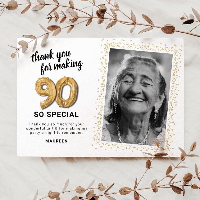 Modern 90-års vuxen födelsedagsfoto tack kort (Skapare uppladdad)