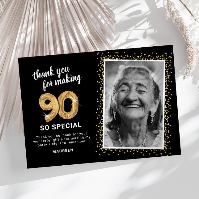 Modern 90-års vuxen födelsedagsfoto tack kort (Skapare uppladdad)