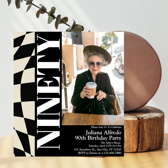 Modern 90-sidig 90:e Födelsedagsfest - foto Inbjudningar (Skapare uppladdad)
