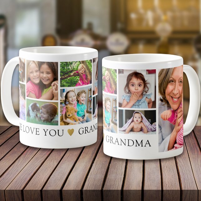 Modern 9 Foto Collage Vi älskar dig Mormor   Kaffemugg (Skapare uppladdad)