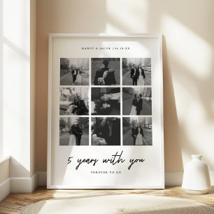 Modern 9-foto-kollage för femårsdagen poster