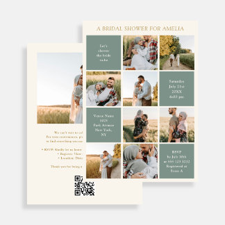 Modern 9 Photo Collage Sage Green Bridal Shower Inbjudningar