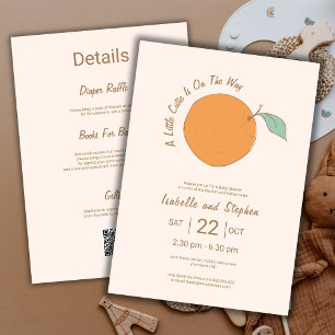 Modern A Little Cutie Orange QR-kod   Baby Shower Inbjudningar
