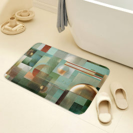 Modern Abstract Bauhaus Green Gold Pattern Badrumsmatta