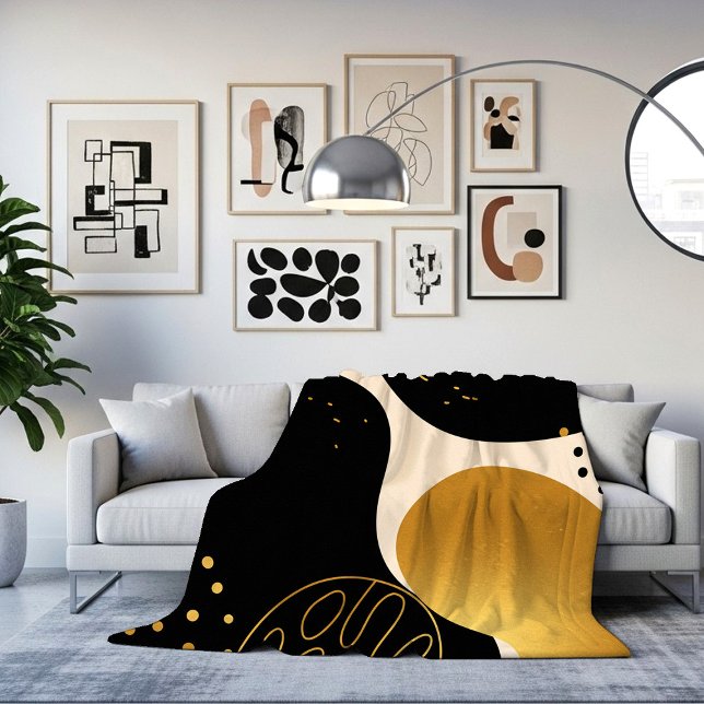 Modern Abstract Black and Gold Organic Pattern Fleecefilt (Skapare uppladdad)