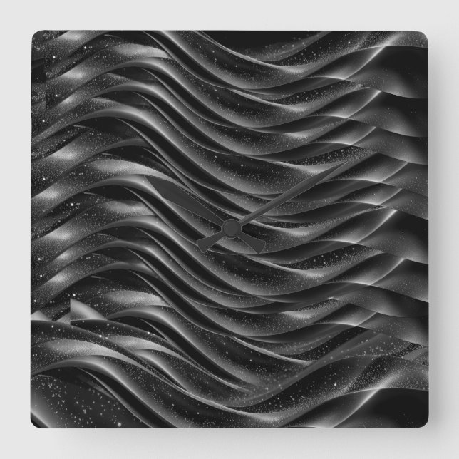 Modern Abstract Black Waves Wall Clock – Fyrkantig Klocka (Framsida)