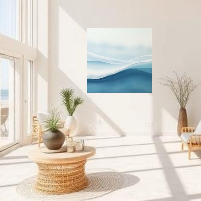 Modern Abstract Blue Calm Serene Waves Canvastryck (Modern Abstract Calm serene blue waves beach landscape)