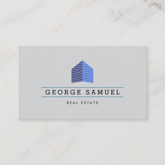 Modern Abstract Blue Home Logo Realtor Ash Black  Visitkort (Framsida)
