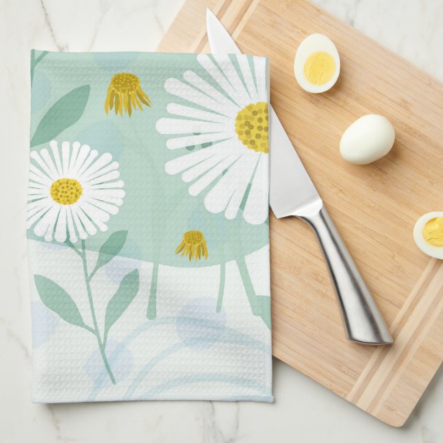 Modern Abstract Botanical Seaside Daisy Tea Towel Kökshandduk (Vikt i Fjärdedel)