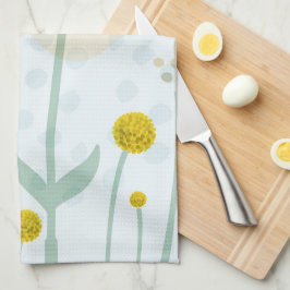 Modern Abstract Botanical Yellow Billy Button  Kökshandduk