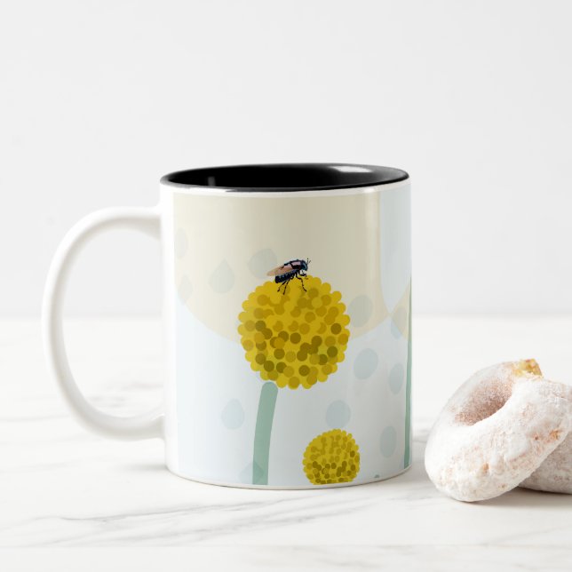 Modern Abstract Botanical Yellow Billy Button Två-Tonad Mugg (Med munk)