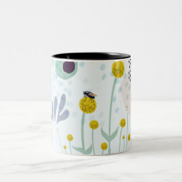 Modern Abstract Botanical Yellow Billy Button Två-Tonad Mugg