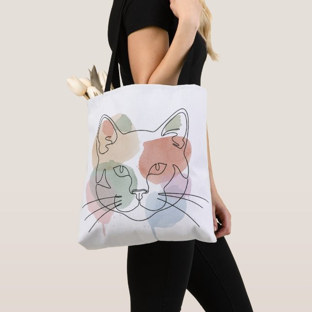 Modern Abstract Cat Face Tote Bag Tygkasse (Närbild)