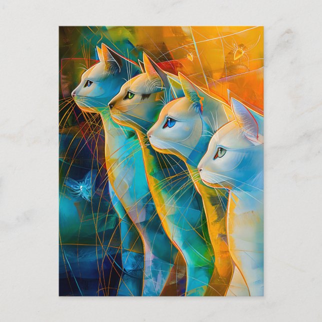 Modern abstract cat portrait surrounded by Galaxy Vykort (Framsida)