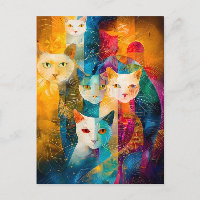 Modern abstract cat portrait surrounded Galaxy Vykort (Framsida)