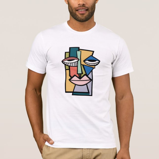 Modern Abstract Cubist Face Illustration - Bold Ge T Shirt (Framsida)