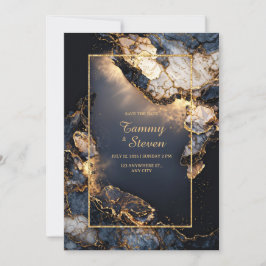 Modern Abstract Dark Navy Gilded Geode Wedding Inbjudningar
