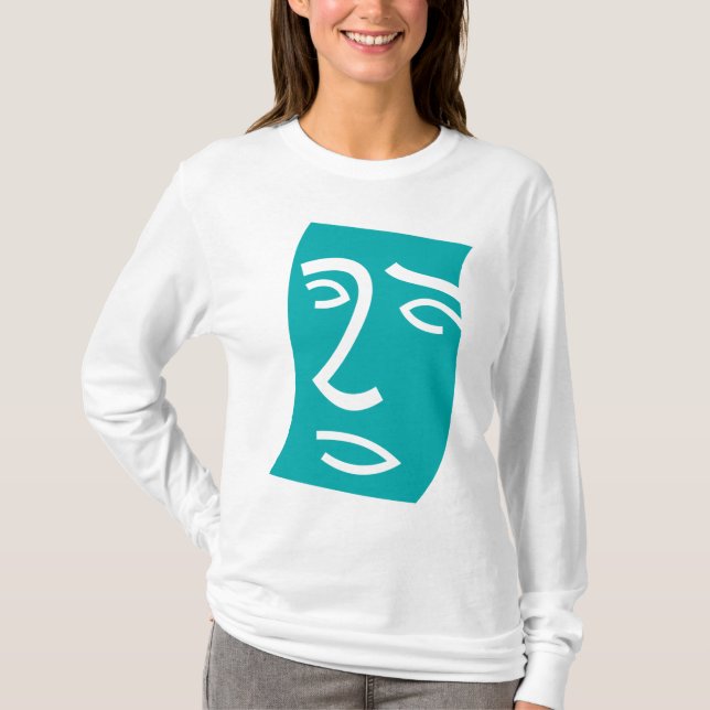 Modern Abstract Face Line Art Teal T Shirt (Framsida)