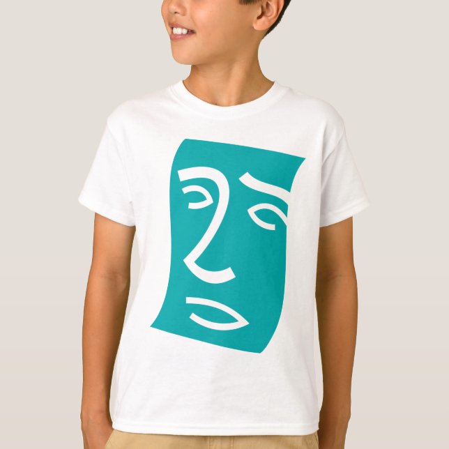 Modern Abstract Face Line Art Teal T Shirt (Framsida)